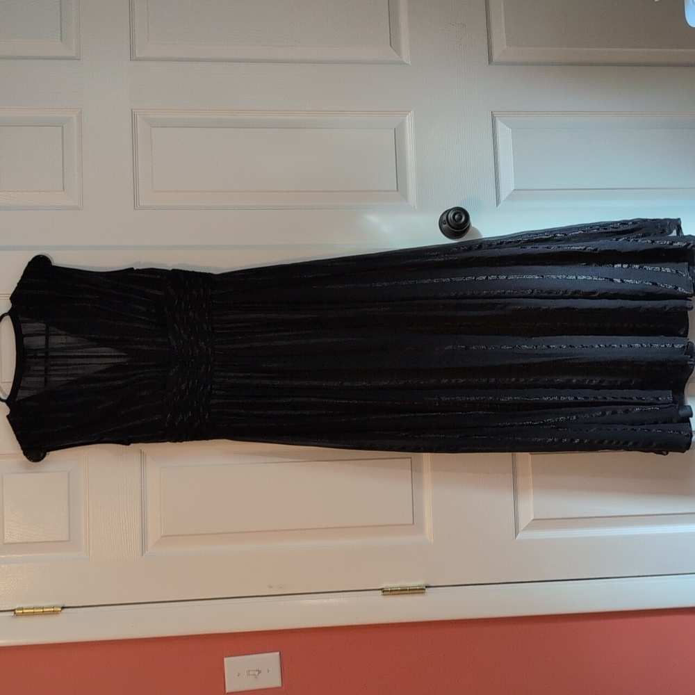 Kay Unger Black Formal Maxi Dress with Crystal Button Detail - Picture 8 of 11